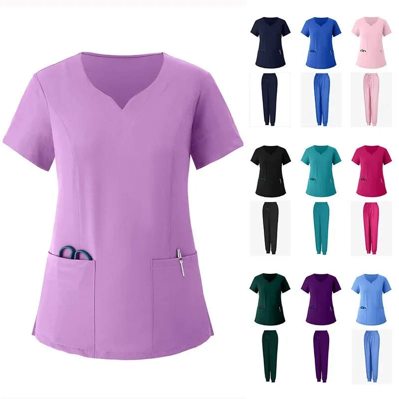 Pharmacist Cleaning Scrub Set Hospital Stomatology Dentistry Doctor Work Nursing Medical Uniform summer V-neck Fashion Wholesale