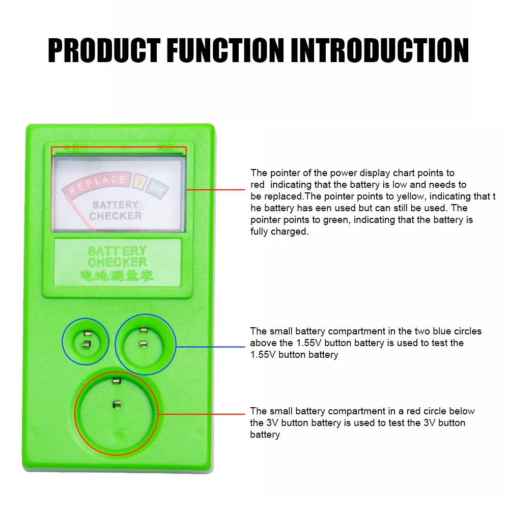 JunYe Tester Per Batterie A Bottone | Compatibile Con LR44, CR2032, CR2025 | Leggero E Facile Da Usare