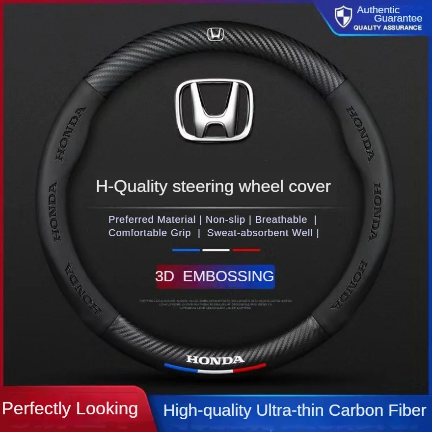 Funda para volante Honda de 38cm de cuero y fibra de carbono para Accord Civic CRV Xrv Crown City Brio Jazz Accord Brv Crv Hrv Odyssey