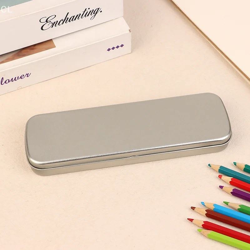 Rectangular Student Stationery Case Heavy Duty Iron Box Versatile Metal Pen Box for Fountain Pens and Pencils.