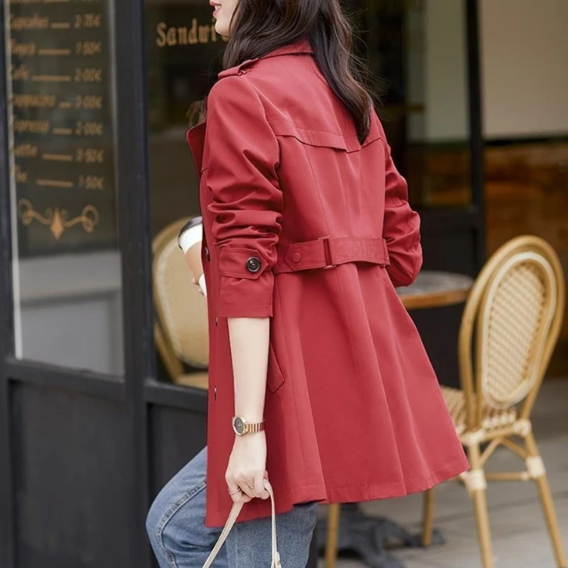 

Spring and Autumn New Double Layer Windbreaker Mid-Length Version British Style Vintage Casual Loose Coat Over The Knee Overcoat