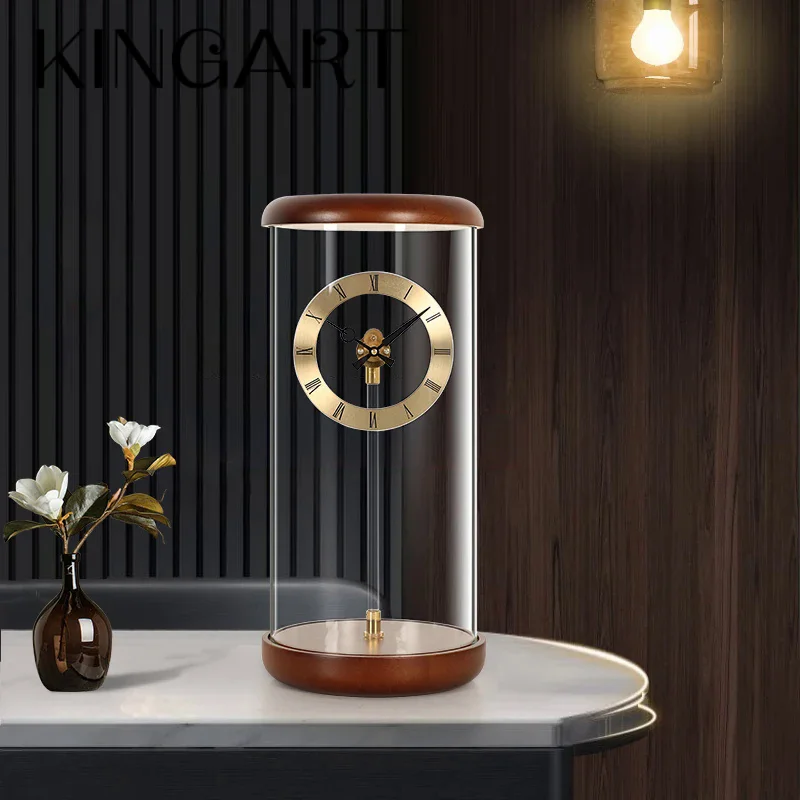 Luxury metal desk clock retro pendulum clock silent wood vintage table clock desktop watches living room decoration gift ideas