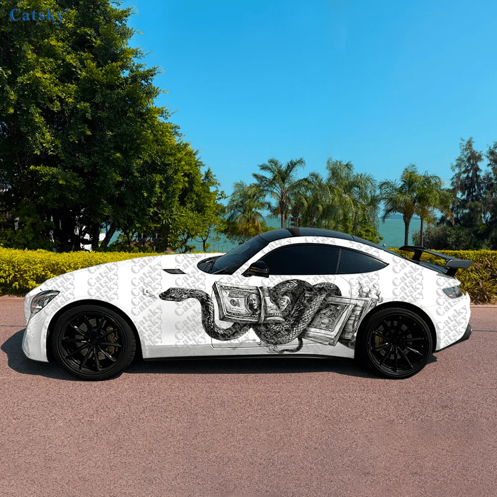 CATSKY.2pcs.Money-Loving Snake Car Side Decals | Self-Adhesive PVC Waterproof & Scratch-Resistant Stickers, Fashionable Decals w