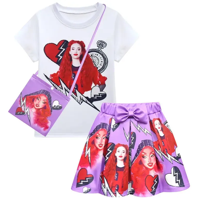 Children Clothing Sets Girls The Rise of Red Descendants 4 Cosplay Tshirt Tops and Skirt Bag Baby Kids Birthday Party Costumes