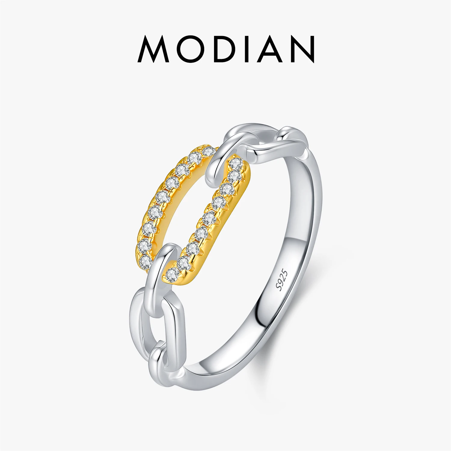 

Кольца MODIAN из стерлингового серебра 925 пробы с блестящим цирконием, двухцветный дизайн, геометрические кольца с застежкой для женщин, изысканные ювелирные изделия