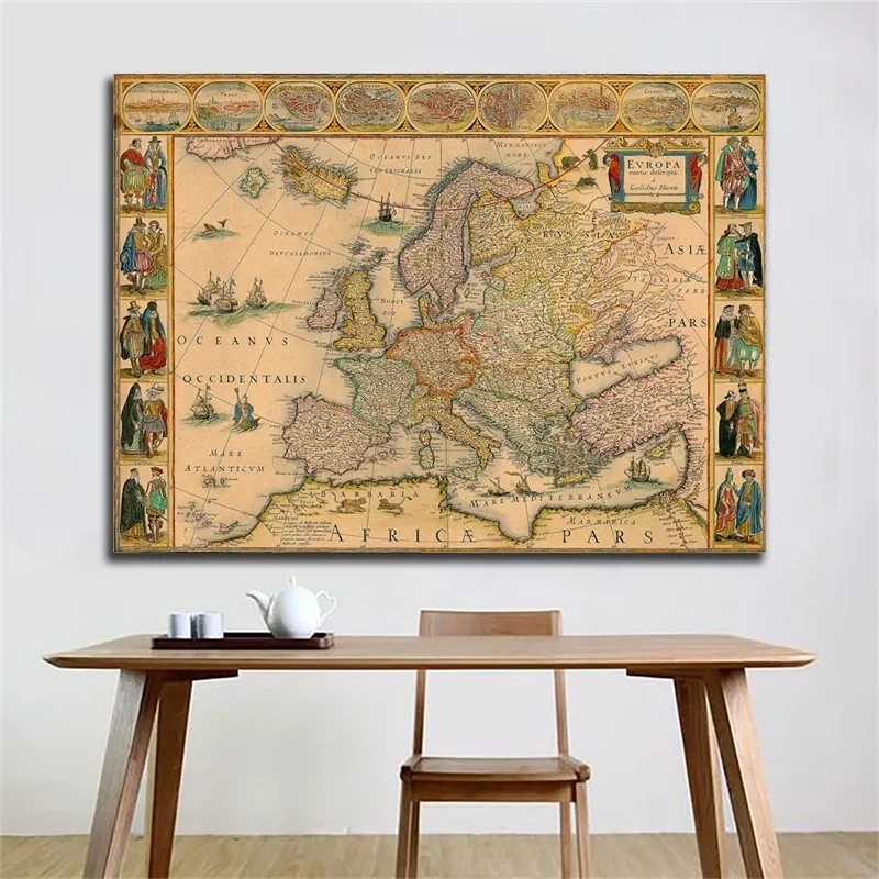 Mapa Retro 59*42cm lienzo no tejido pintura cuadro artístico de pared cartel Vintage e impresión cuadro colgante decorativo suministros escolares