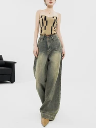 Women Vintage Streetwear Baggy Korean Jeans High Waiste Oversize Wide Leg Pants Grunge Denim Trousers Alt Clothes