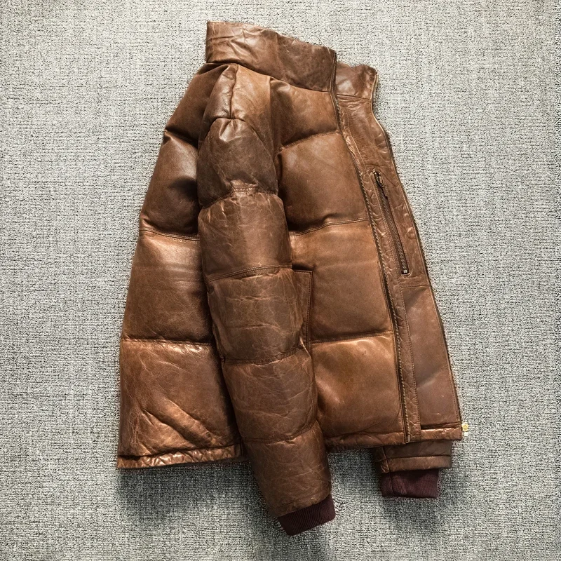 Short Down Jacket, First-layer Sheepskin, Warm Men's Stand Collar, Versatile Jacket, Genuine Leather Jacket, Winter Style
