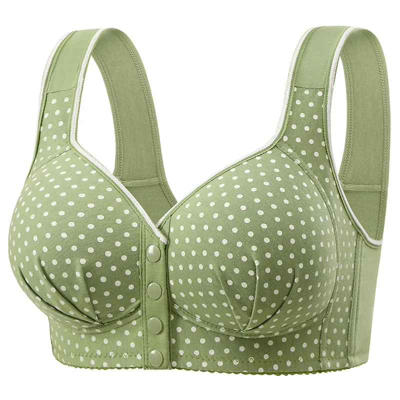 KUCLUT  One-piece Bra Fixed Cup Front Buckle Underwear Middle-aged Elderly Women Large-sized Bra Without Steel Rings Vest Bra