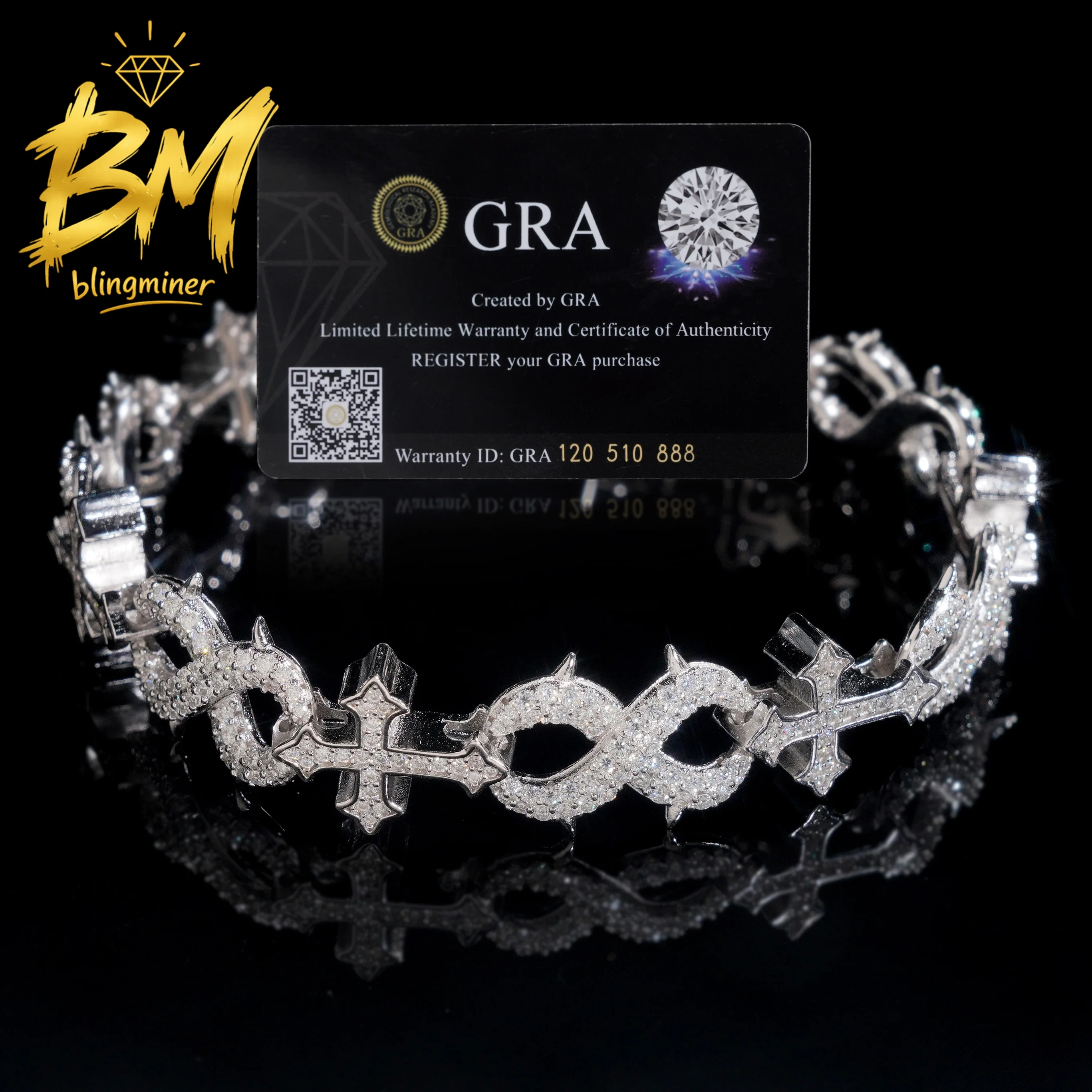 Blingminer 13mm Hip Hop VVS Moissanite Cuban Link Bracelet Iced Out For Men Women S925 Silver Jewelry Pass Diamonds Tester Free