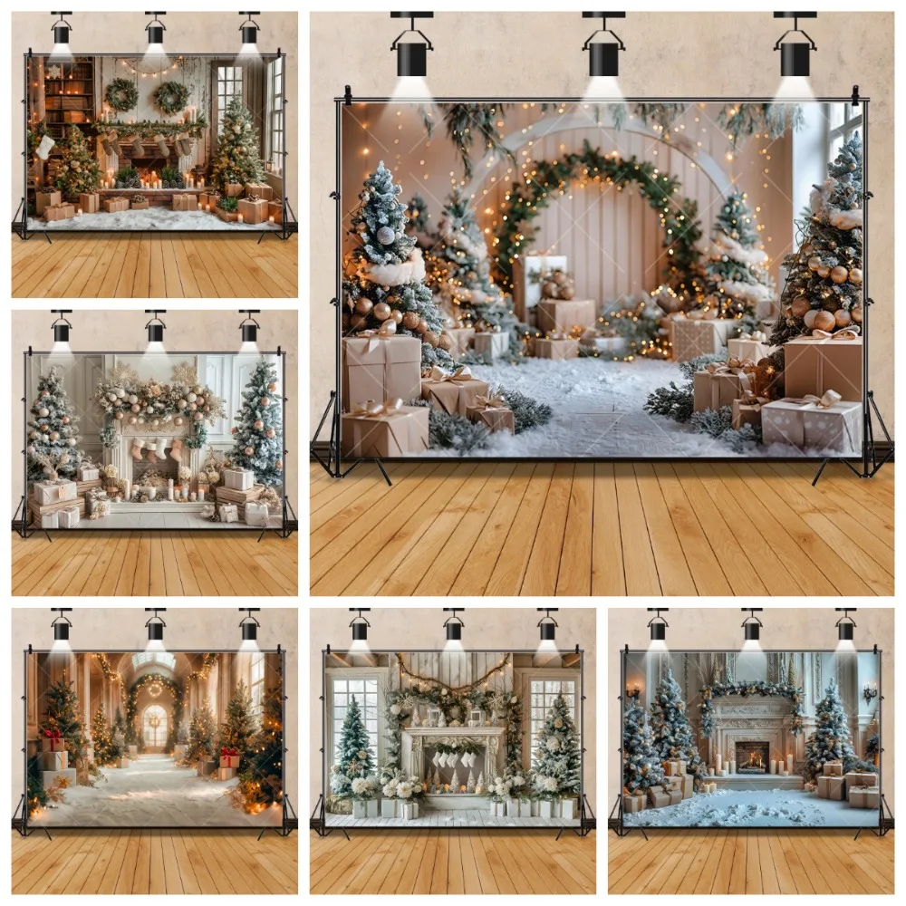 Christmas Tree Gift, Winter Snow Forest Themed Banner Decoration Background, Christmas Party Decoration Photography Background
