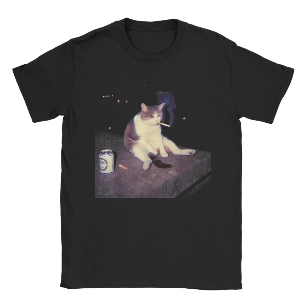 Cigarette Kitten Funny Smoking Cat Meme Stupid Brainrot Summer T Shirt Cotton Hipster Tshirt for Men Women Short Sleeves Top Tee