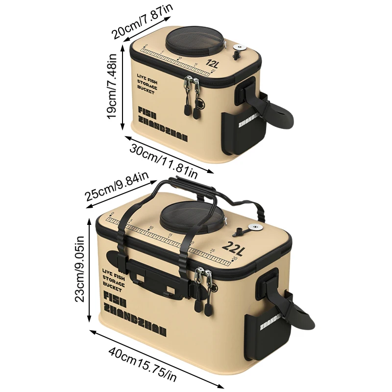 دلو صيد قابل للطي - دلو صيد 12 لتر/22، حاوية أسماك حية قابلة للطي محمولة متعددة الوظائف، دلو حماية الأسماك من إيفا