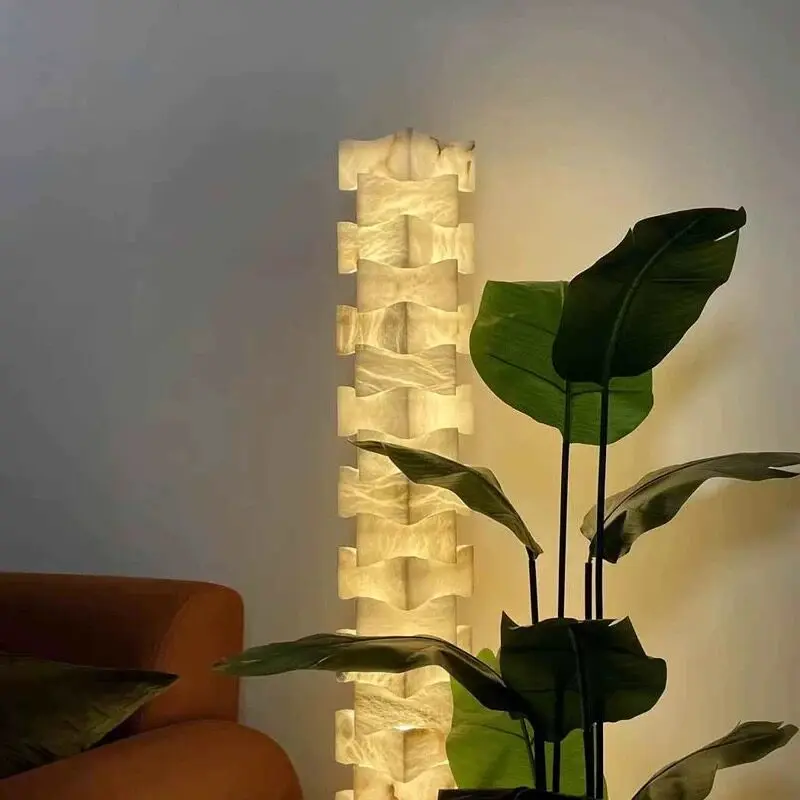 Natural Spanish Marble Floor Lamp Designer Standing Lamp for Living Room Beside Sofa Villa Indoor Room Decor Alabaster Lighting
