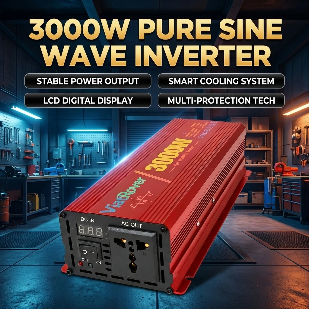 

3000W Pure Sine Wave Inverter Car RV Power Converter 12V to 110V 60Hz with US Socket DC to AC Converter for Portable Power