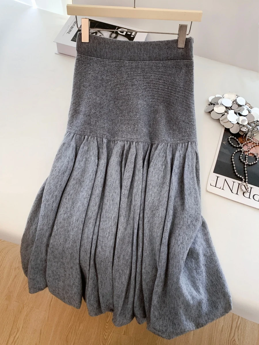 

Модная трикотажная плиссированная юбка-миди с высокой талией, женская зимняя длинная длинная юбка длиной до пола с пышными цветами и заниженной талией