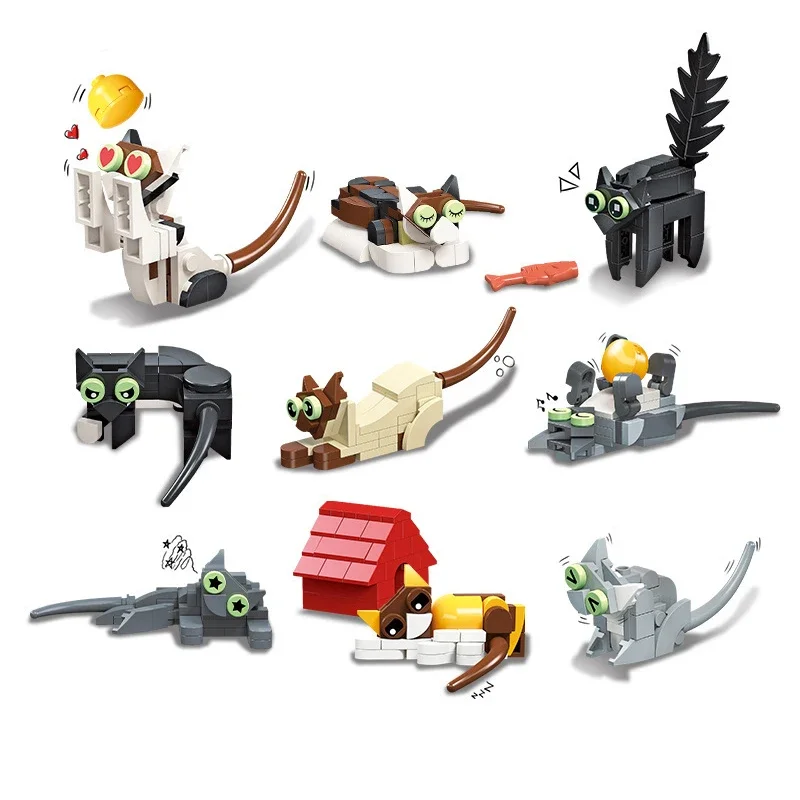

Creative Cartoon Cat Tabletop Decoration And Pressure Relief Ornaments Building Blocks Bricks Toys Gifts