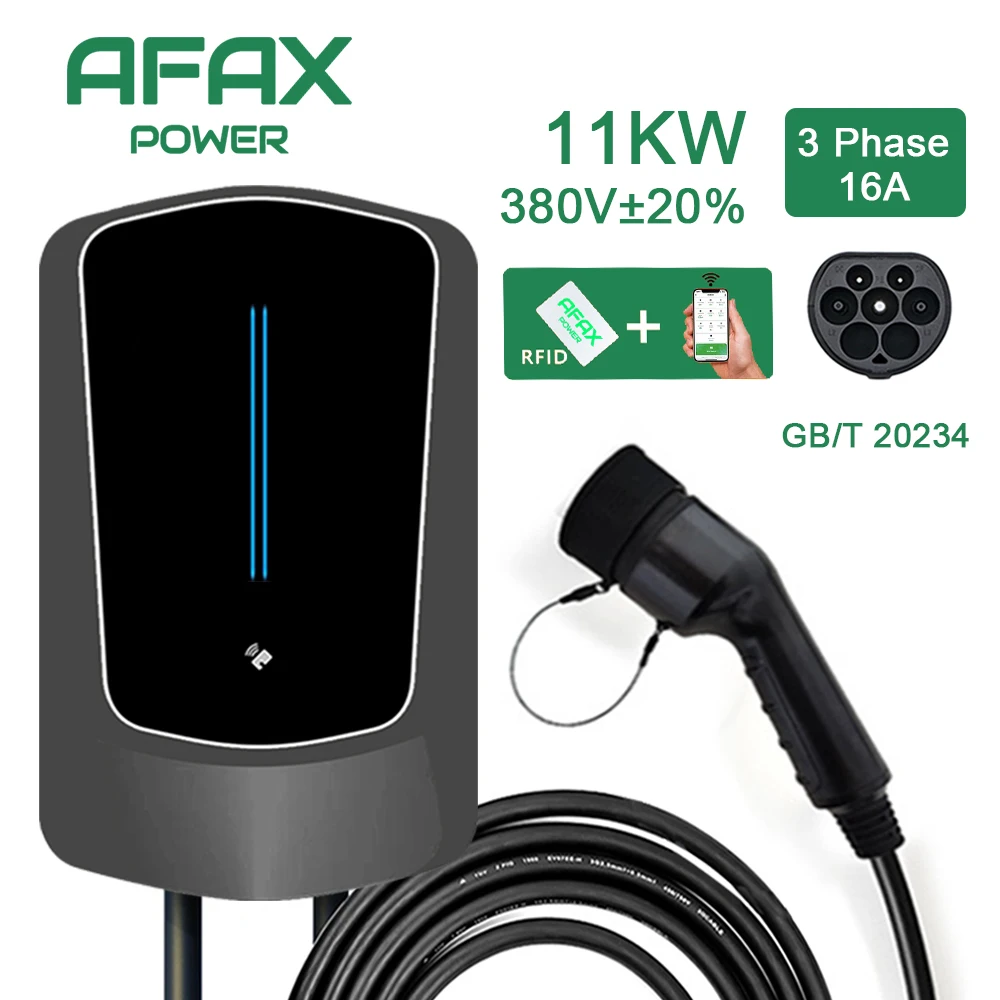 AFAX EV Charger GB/T Cord EVSE Wallbox Electric Vehicle 7KW/11KW/22KW APP Control with Socket 16A 32A Car Charging 5m Cable