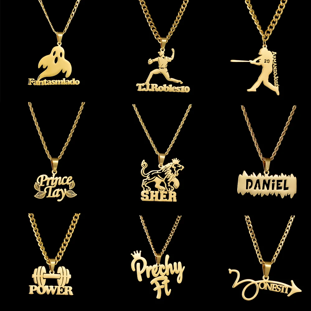 Custom Name Necklace for Men Women Stainless Steel Personalized Sports Name Pendant Thick NK Twist Chain Christmas Jewelry Gift