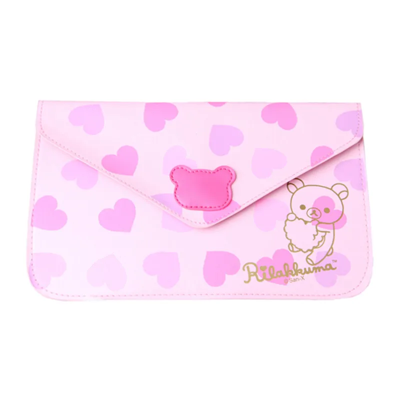 Cute Rilakkuma Envelope Bag Cartoon Anime Makeup Organizer Storage Bag Kawaii Pencil Case Pink Heart Cosmetic Bags Beauty Case