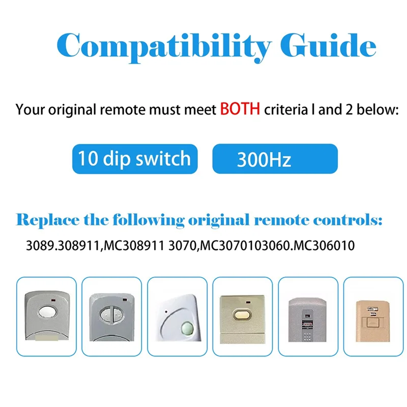 B04C-For Linear Garage Gate Door Opener Remote 10 Dip Switch For Multicode 300MHZ Models-308911/1089/3070/3060