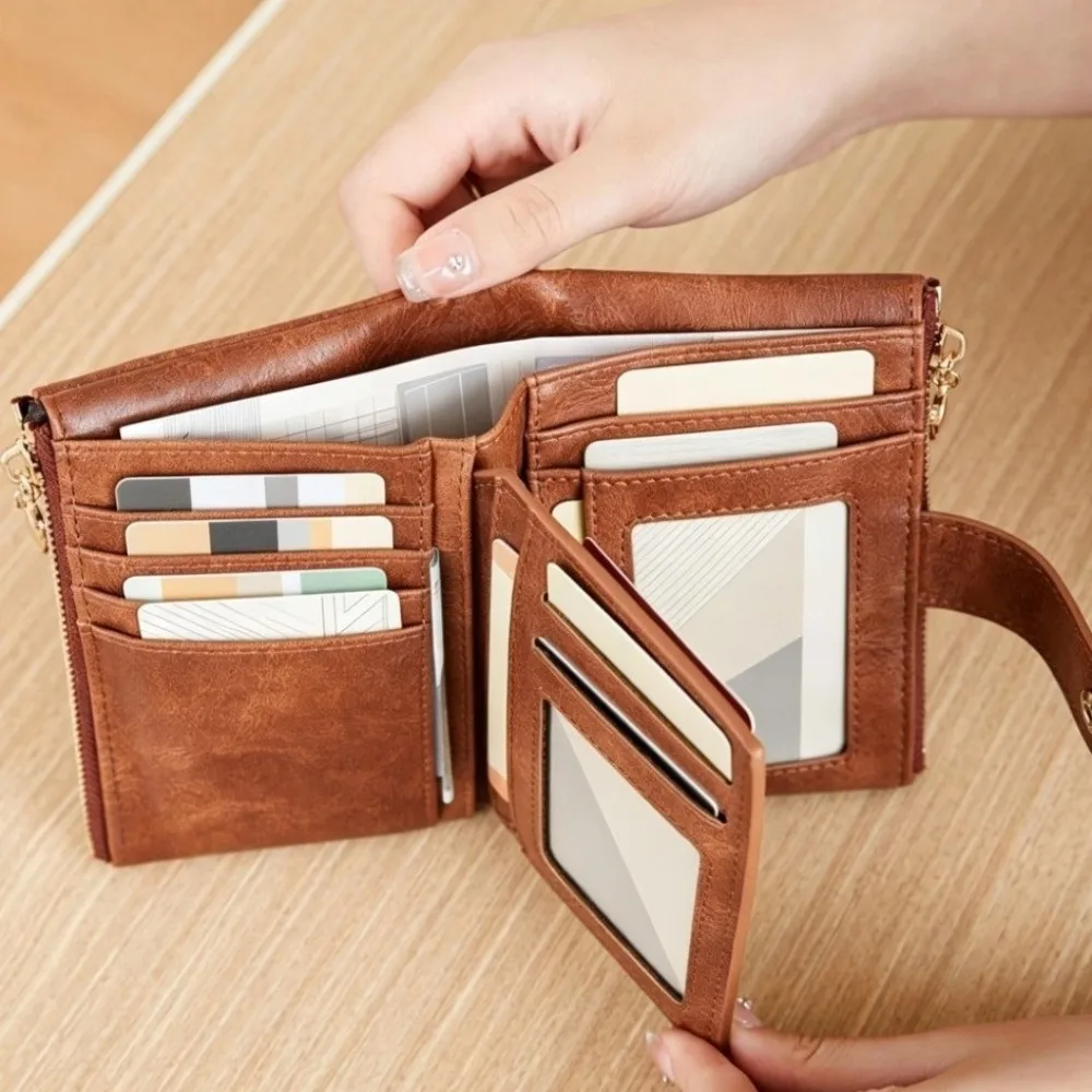 Leopard Print PU Leather Short Wallet Double Zipper Multi Card Slots Coin Purse Polyester Lining Large Capacity Card Holder Work