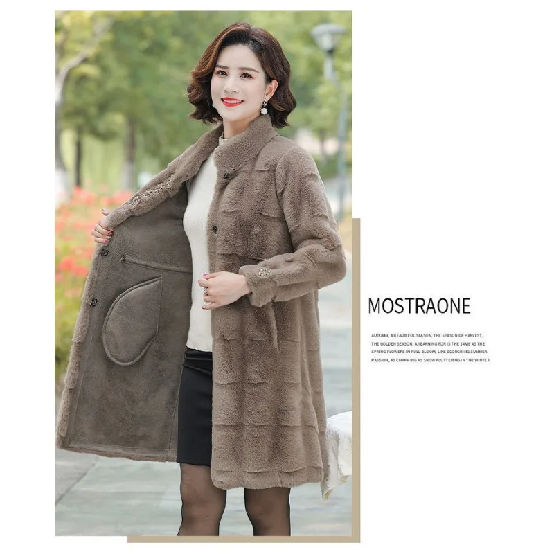 2023 Autumn Winter New Mink Fur Coat Mom Wear Mink Fur Fashion Overcoat Middle Old Age Women Imitation Fur Jacket Medium Long