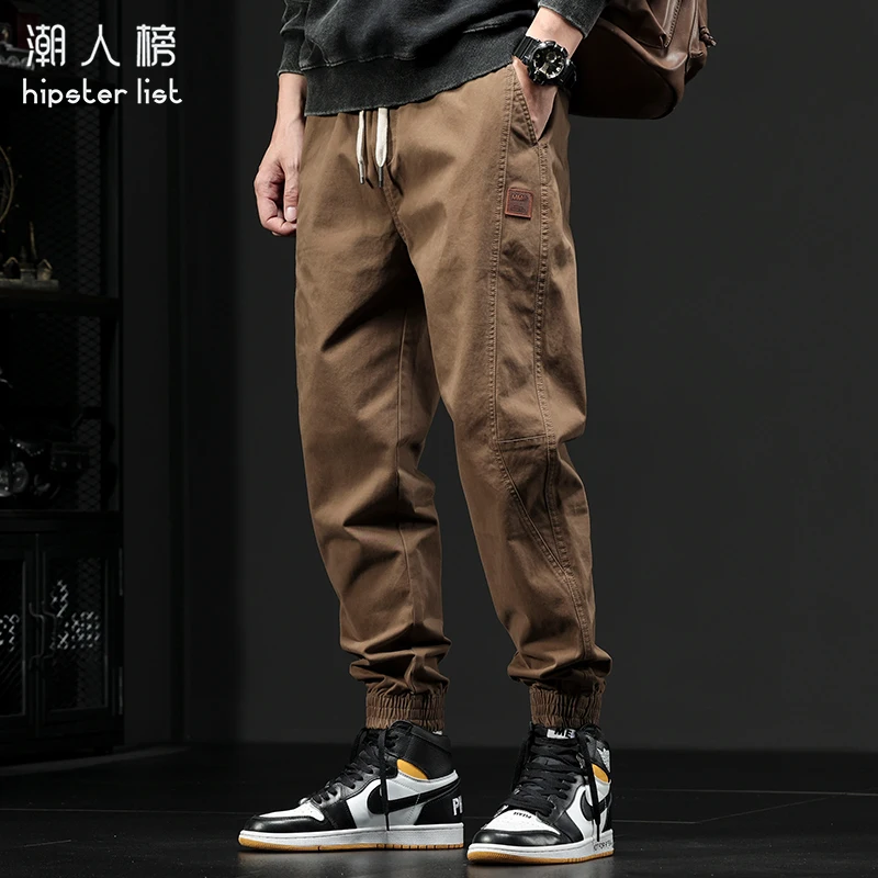 

Retro American Khaki Men's Autumn Winter Fce Lined Workwear Pants Loose Fit Long Trousers Trendy Casual Cargo Trousers