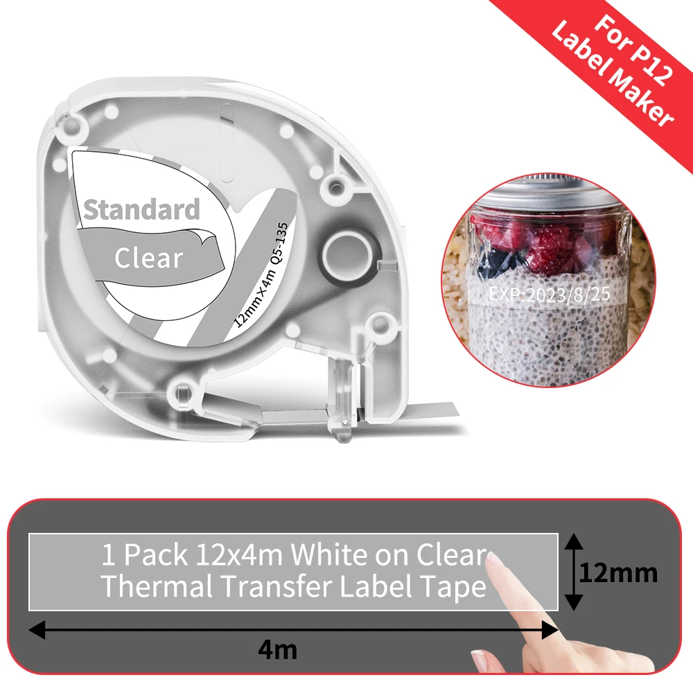 Phomemo P12 P12Pro Etikettendrucker-Klebeband, Ersatz für DYMO Etikettendrucker, Pastic-Klebeband, Ersatz für DYMO Letra Tag 100H LT-100T LT110T