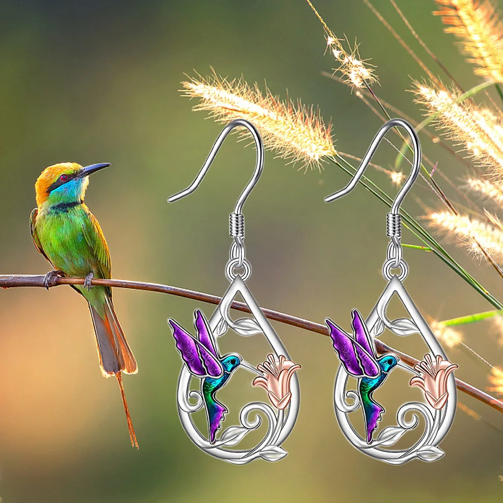 Elegant Alloy Flying Hummingbird Bird Pendant Earrings For Women Girls Charms Spring Summer Drop Dangle Jewelry Gifts Accessory