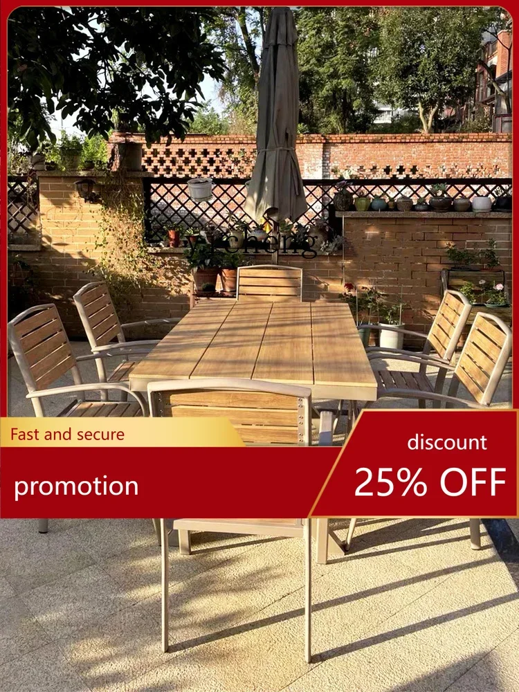 ZMLoutdoor tables and chairs courtyard garden leisure preservative wood long table waterproof sunscreen commercial open air