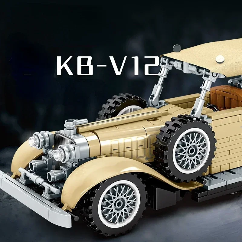 Mould King Car 1931 Mercedes Block Car Assembly Model  Pull Back Building Blocks MOC Vintage Classic Car Toys For Adult Kid Gift