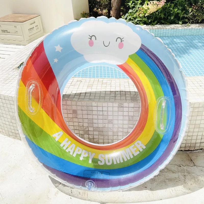 2026  Internet Famous Rainbow Swim Ring Adult Kids Armpit Float Inflatable Life Ring For Men Women Beach Party Toy Funny Design