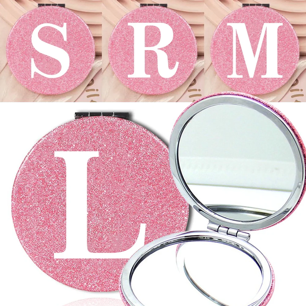 1pc PU Makeup Mirror Premium Vanity Mirror Double Sided 1x2x Magnifying Cosmetic Mirror White Initial 26 Letters Pattern