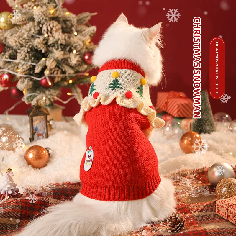 Christmas Pet Jumper Knitted Pullover Winter Clothes for Small Medium Dogs And Cats Joyful Celebration Kitten Puppy Furry Coat