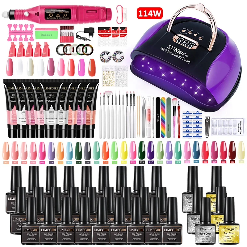 Nail Set Gel Nail Polish Set With UV LED Lamp Dryer Semi Permanent Gel Varnish Set Professional Nail Art Tools Kit Manicure Set