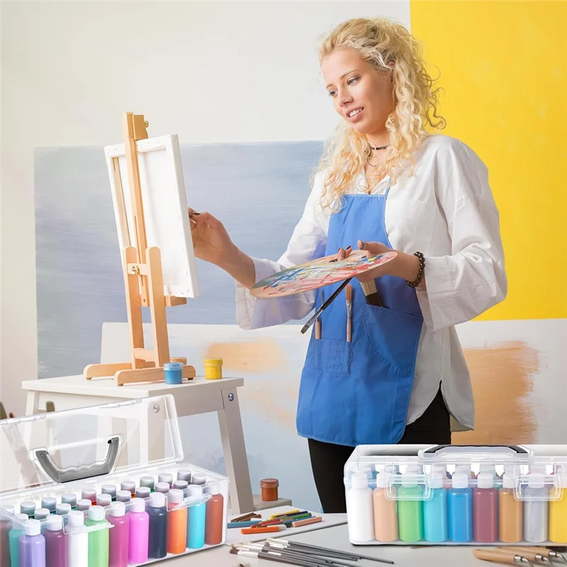 Caixa de armazenamento de tinta AP-3 Pcs para 2 Fl. Tintas acrílicas de oz, organizador de arte artesanal portátil acrílico com alça, 30 garrafas