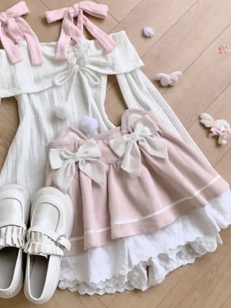 Słodki, wiązany na szyi, odkryty dekolt, długi rękaw, damski top i wysoka talia, wyszczuplająca spódnica, dwuczęściowy zestaw na jesień.