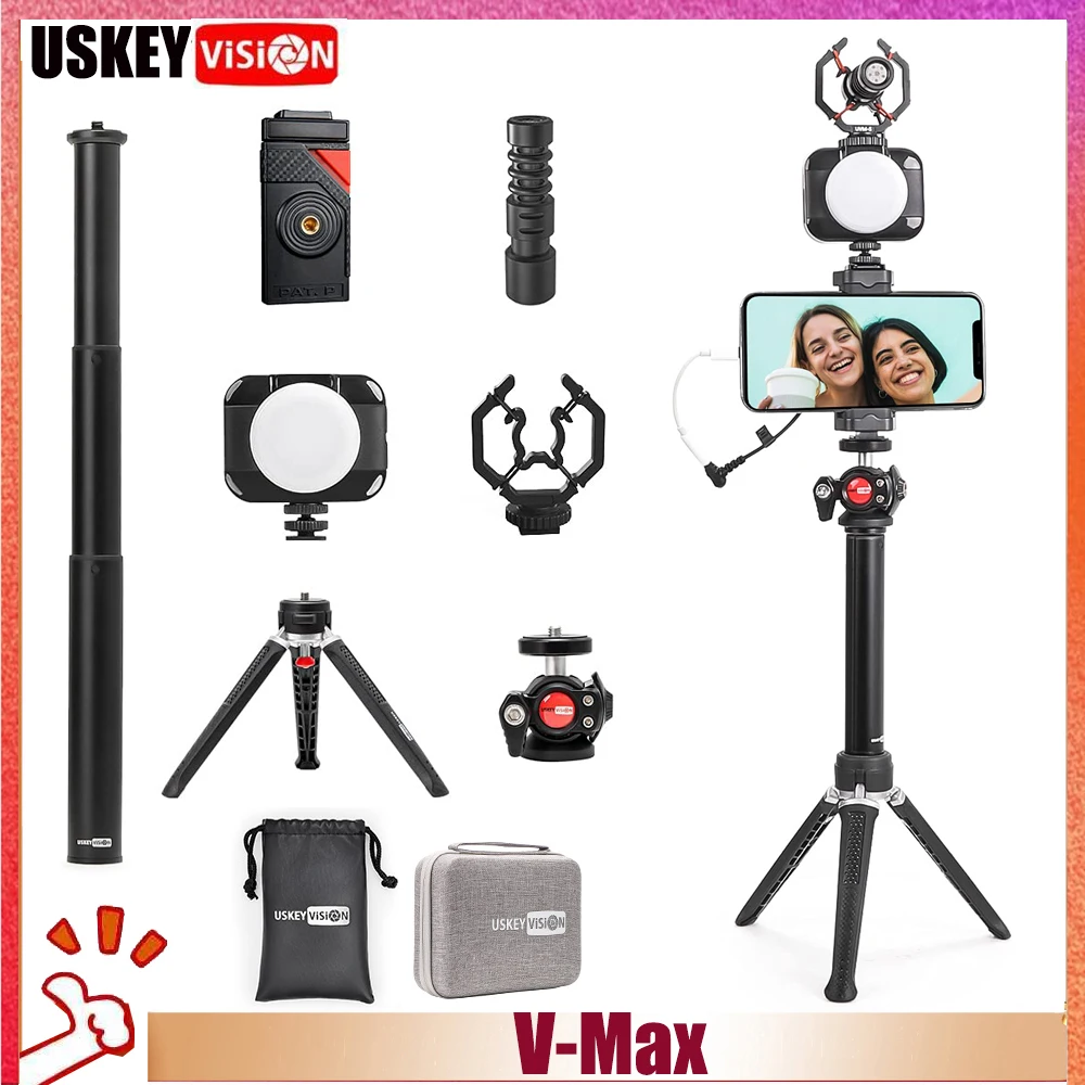 

USKEYVISION Smartphone Video Vlogging Kit/Video Microphone Light Kit for YouTube /Tiktok Equipment for iPhone 13/Mini/pro/max