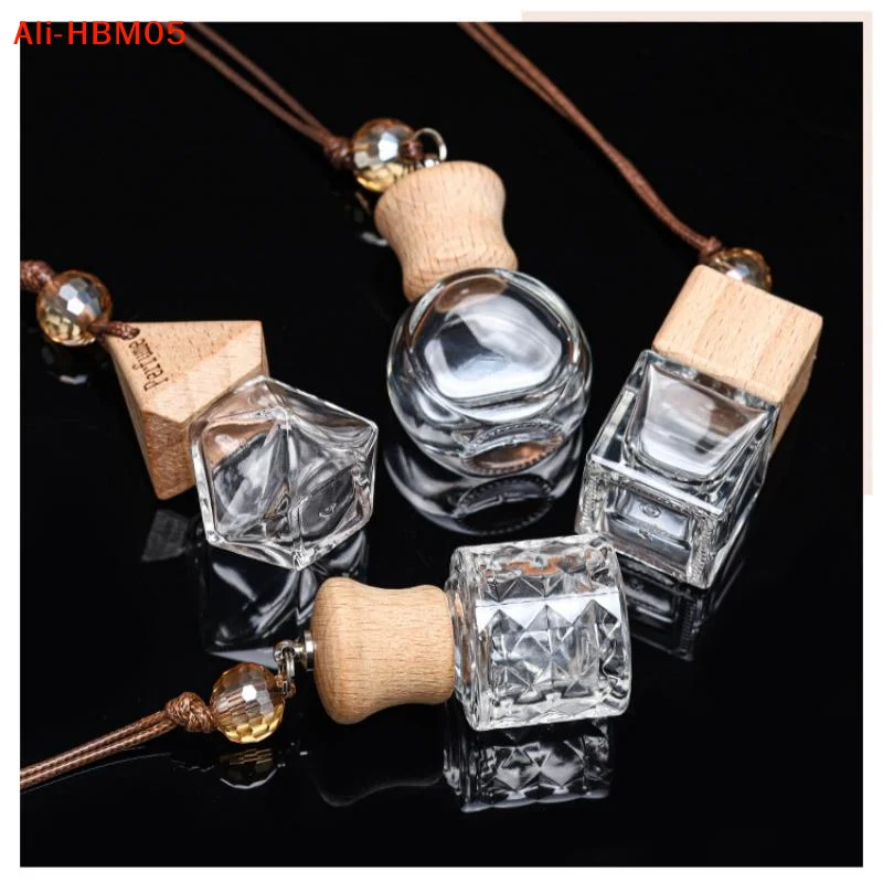(HB05)1Pcs Empty Glass Essential Oil Diffuser Bottle With Wooden Cap Car Hanging Perfume Bottle For Auto Aromatherapy Decoration