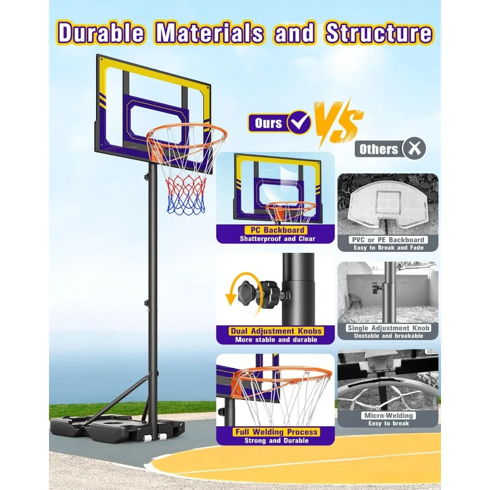 Canestro da basket portatile ad altezza regolabile per bambini, 3,5-7 piedi, adatto per giochi in cortile e vialetto