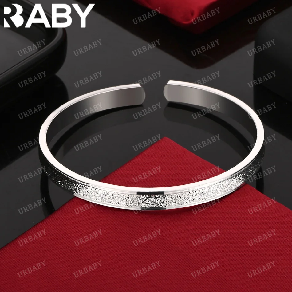 

URBABY 925 Sterling Silver Bangle Frosted In The Middle Bracelet For Women Jewelry Fashion Party And Daily Wear