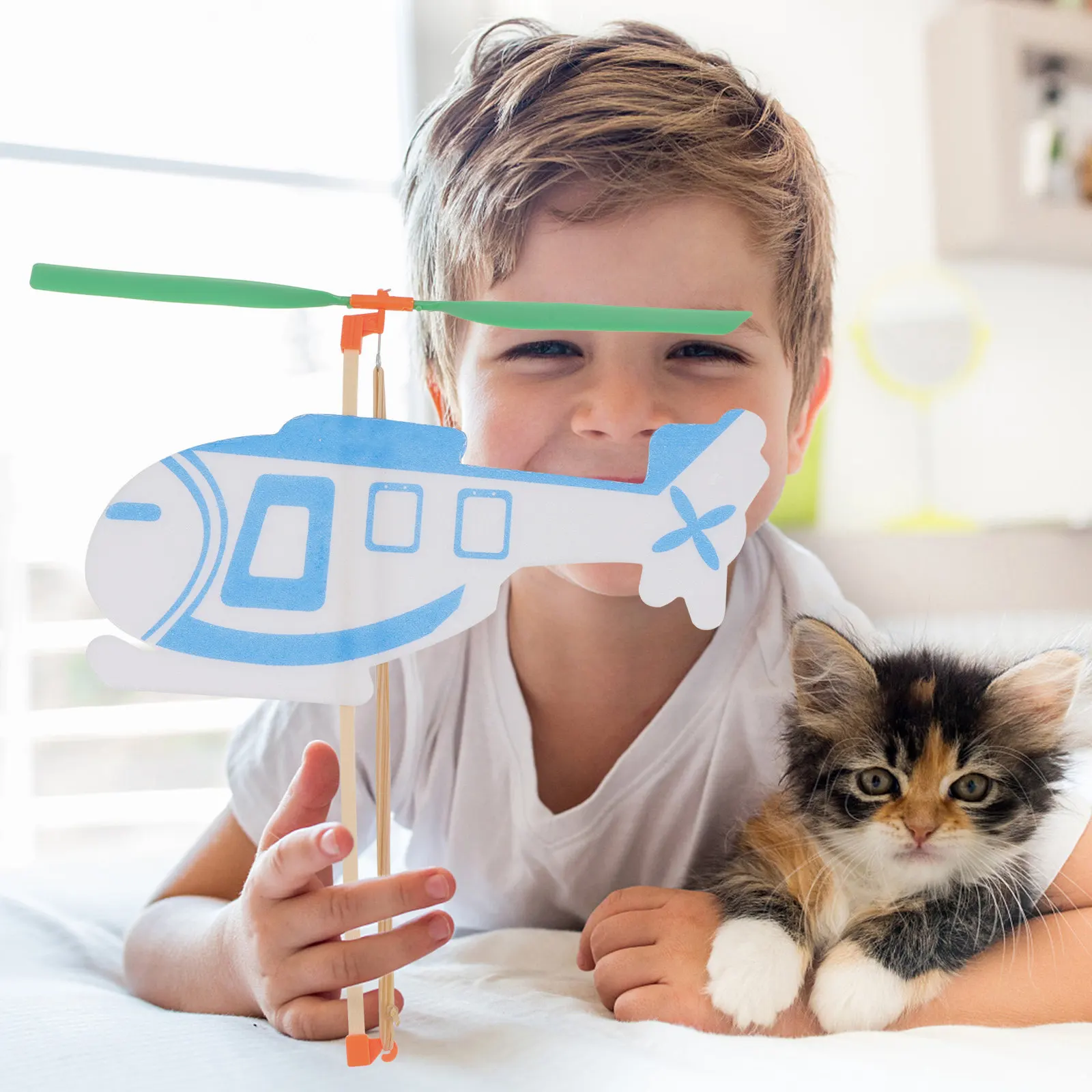 

5Pcs Rubberband Powered Helicopter Kids Creative Educational Glider Flying Aircraft Outdoors Weights for Canopy Legs