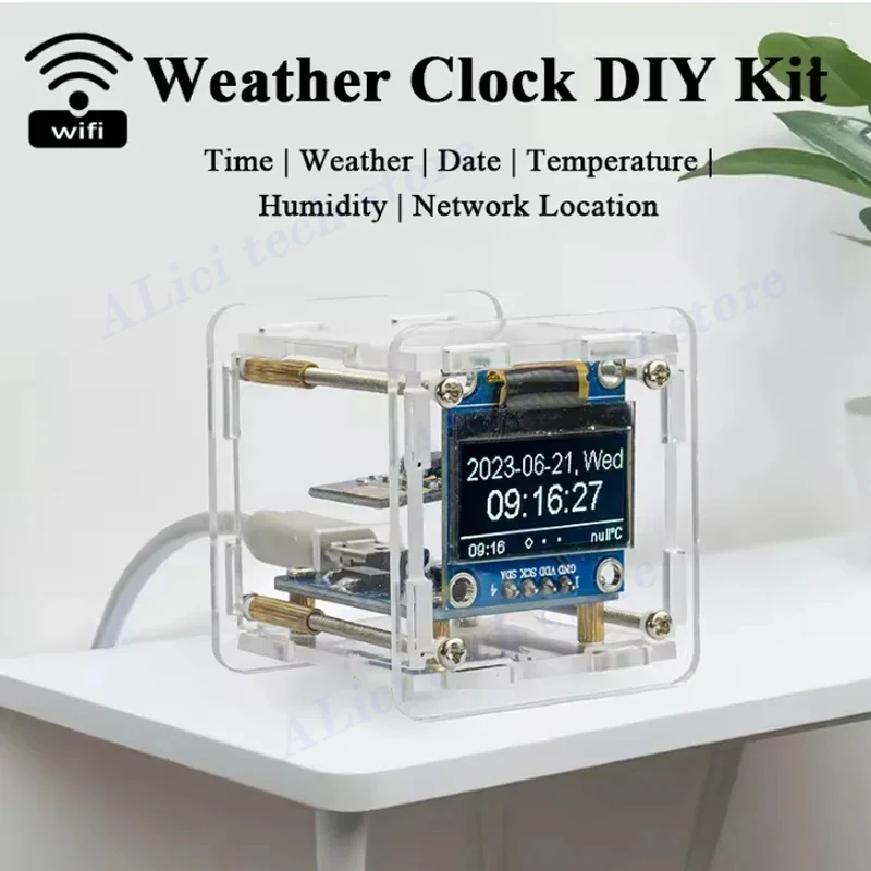 DIY Digital Clock Kit ESP8266 MINI Weather Clock WIFI Soldering Practice Electronic Multifunctional Weather Station