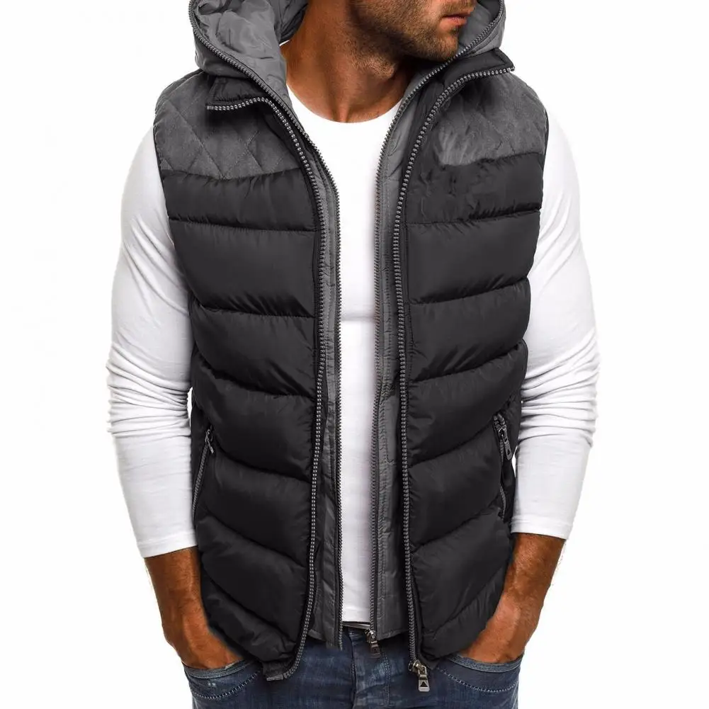 Outdoor for Outdoor Zipper Fake Two Pieces Anti-freeze Hooded Vest Coat Winter Vest Double Color Contrast Jacket for Outdoor