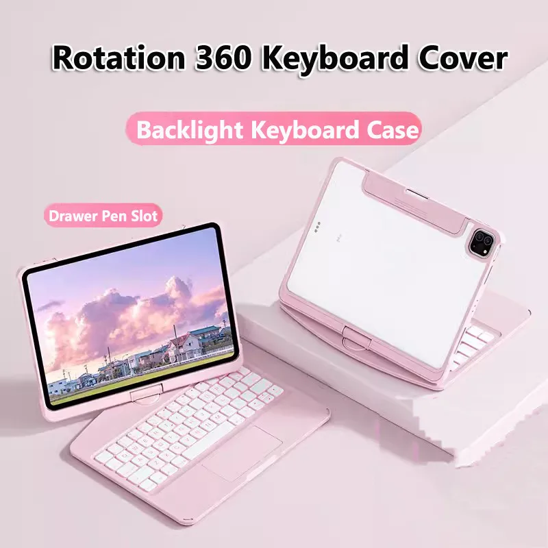 

Case for IPad Pro 11 Inch 2024 10th 10.9 10.2 9th 8 7 Pro 12.9 Air 13 Air5 4 360 Rotation Stand LED Backlit Trackpad Keyboard