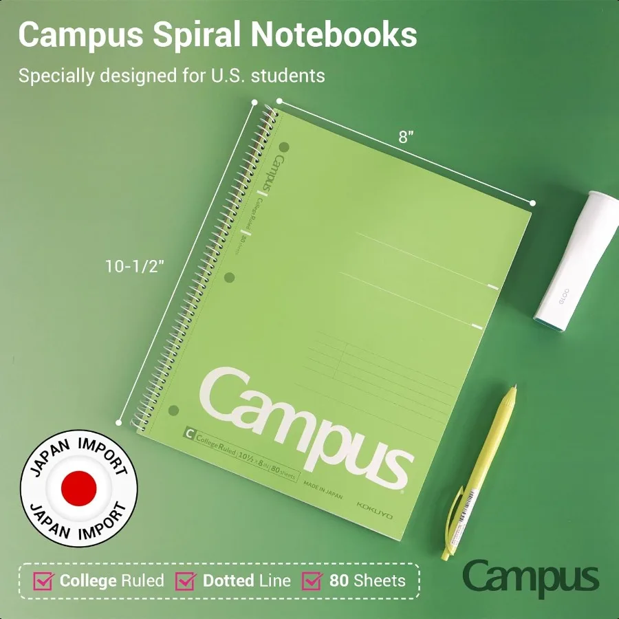 Spiral Notebook 3 Pack Campus 101 2 x 8 Subject Notebooks with College Ruled 80 Sheets Pink Blue Green 3 Holes School Spiral Jo