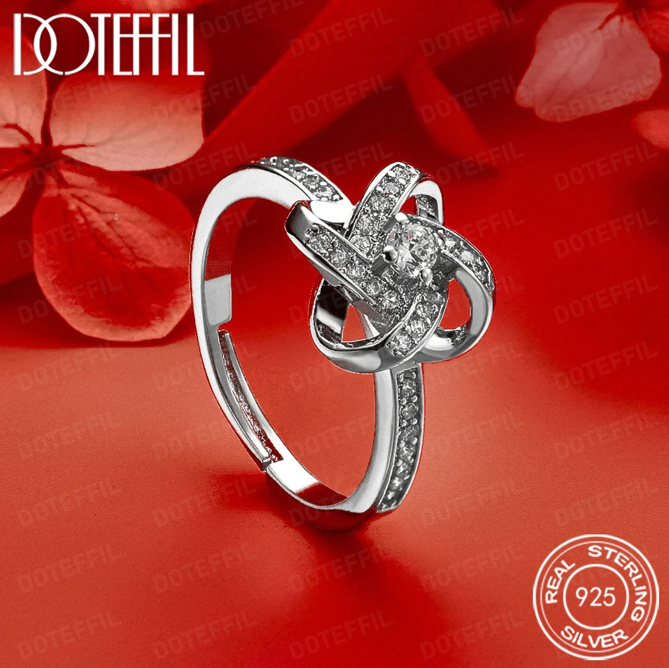 DOTEFFIL925 Sterling Silver Crystal Encrusted Classic Ring for Women Wedding Jewelry Full Crystal Surrounding Band