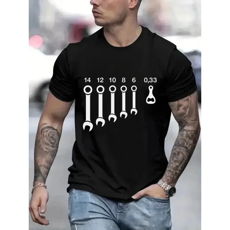 T Shirts for Men Clothing Wrench  Wrenches Beer Bottle Opener Tools Humorous T-Shirts Crewneck Tees Short Sleeve Oversized Tops