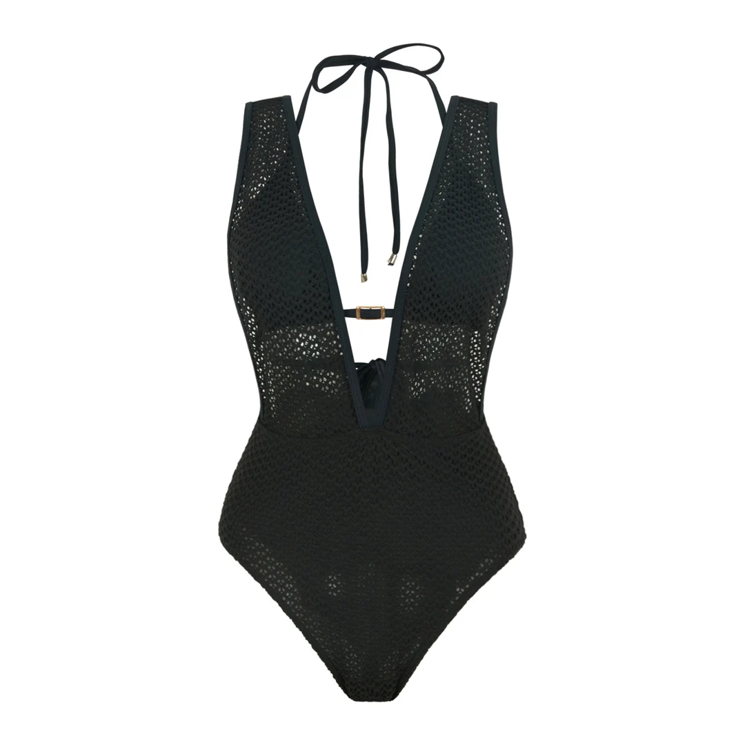 S - XL, tiefes V-Ausschnitt-Design, Strick-Fischnetz-Material, Damen-Badeanzug, einteiliger Badeanzug, Damen-Monokini, rückenfreier Badeanzug, Badebekleidung, Modell V7832. – Detail 21
